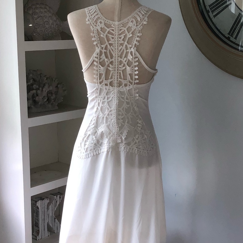 Long Back Lace Design White Dress/Cover Up Small